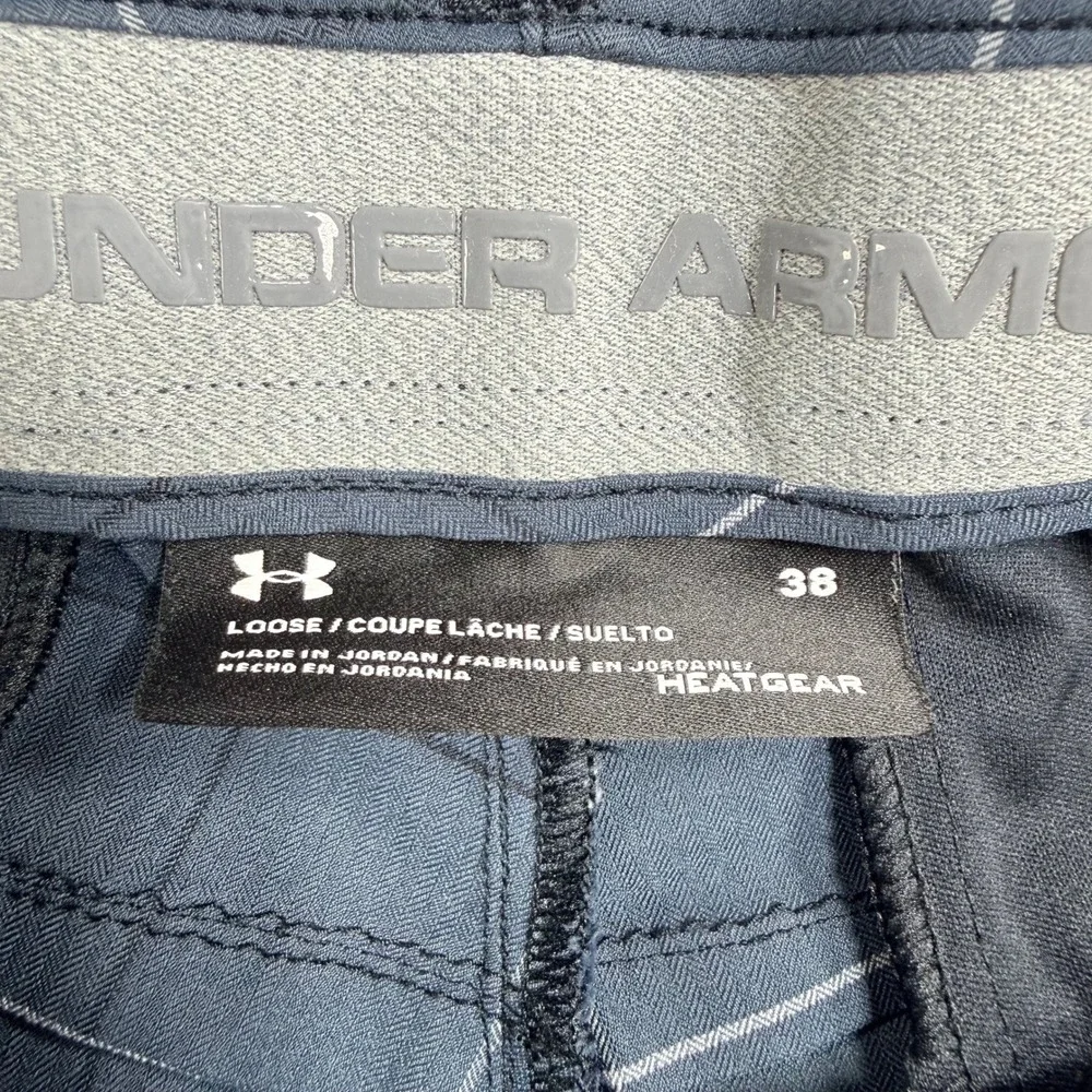 Under Armour Mens Blue Windowpane Plaid Golf Shorts‎ HeatGear Size 38 Loose Fit